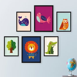 Wallity Set de 6 Cuadros Decorativos Enmarcados Multicolor
